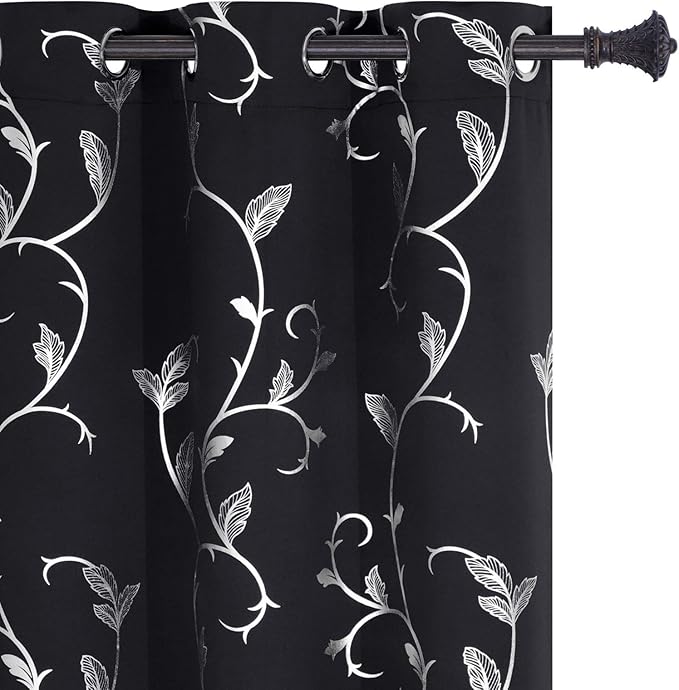 BUHUA Blackout Curtains with Elegant Vine Design Print Curtains Wave Line Room by BUHUA