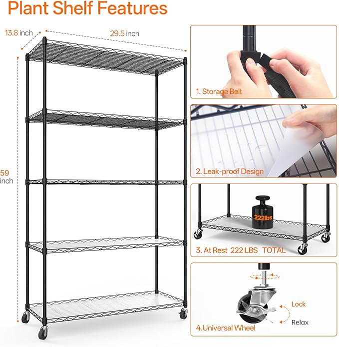 Bstrip Plant Shelf with Grow Light with Timer, Metal Plant Stand with - Image 8