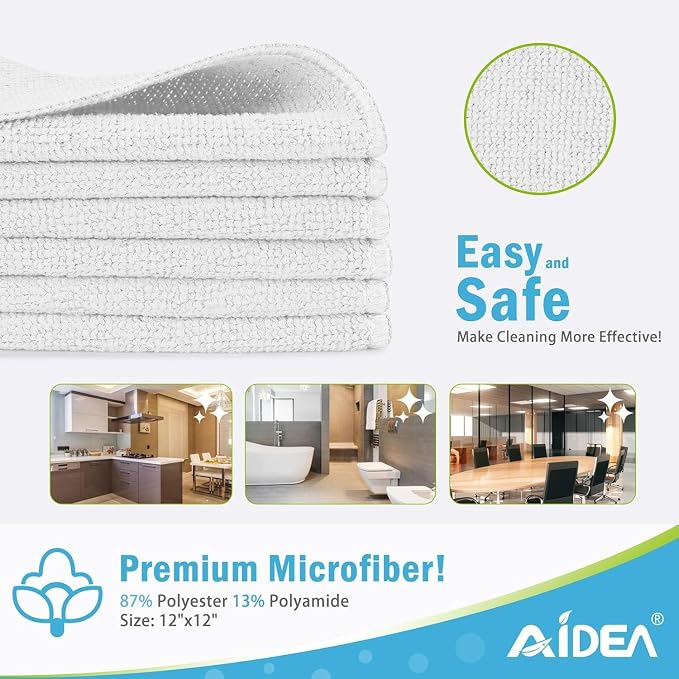 AIDEA Microfiber Cleaning Cloth White 20PK, Lint Free Cleaning Rags, Microfiber - Image 2