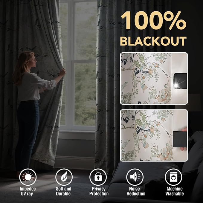 H.VERSAILTEX 100% Blackout Floral Curtains 84 inch Length 2 Panels Set - Image 3