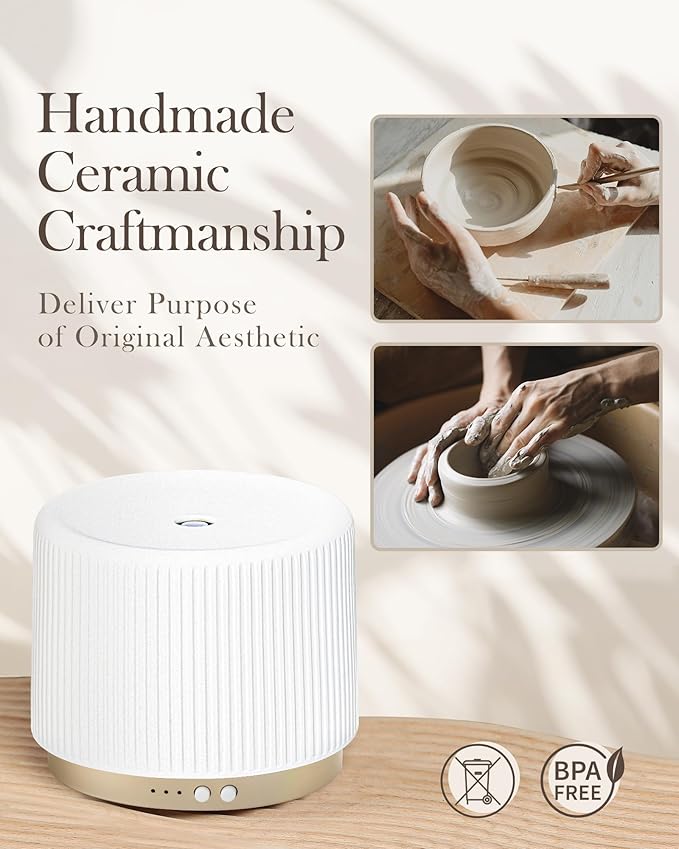 280ml Ceramic Essential Oil Diffuser, Ultrasonic Cool Mist Decorative - Image 5