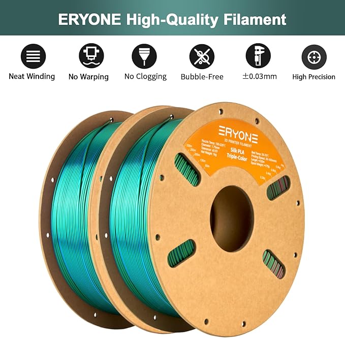 ERYONE Silk Tri Color PLA Filament 3D Printer 1.75mm +/- 0.03mm - Image 3