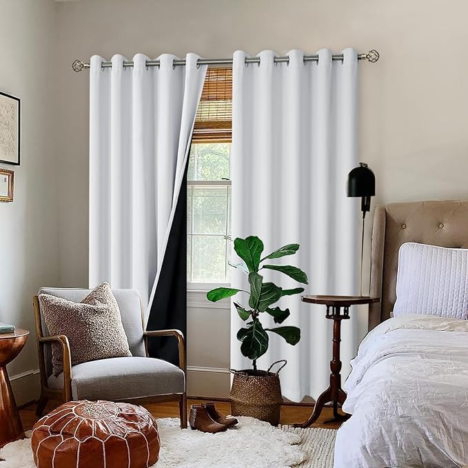 BGment Greyish White 100% Blackout Curtains - Image 2