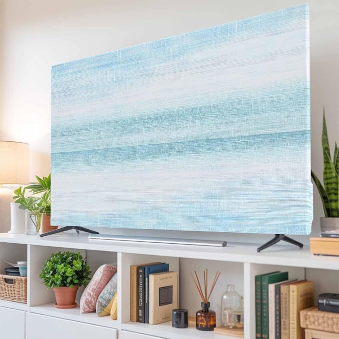 Modern Summer Light Blue Indoor TV Cover, Elastic TV Screen Protector Pastoral by Unknown