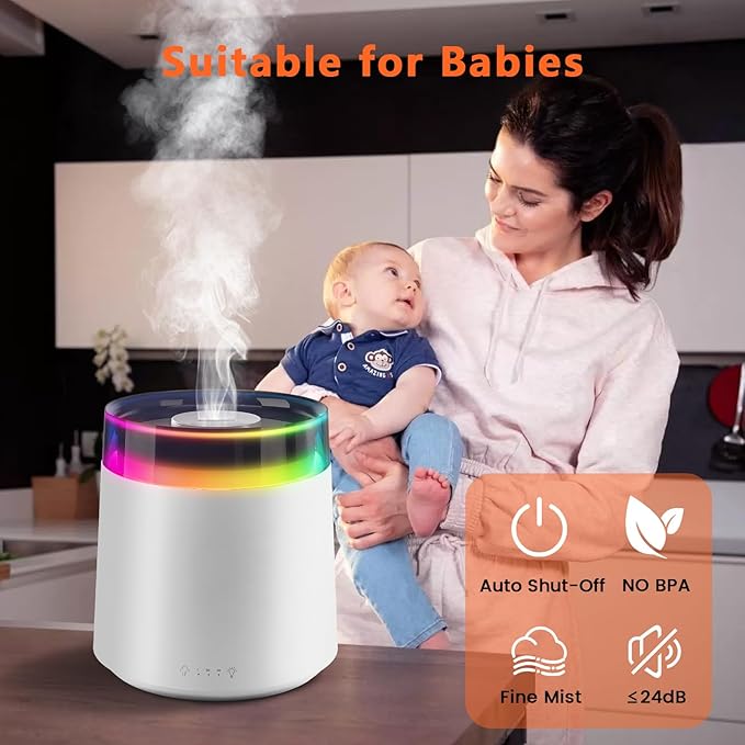 Humidifiers for Bedroom Home, 3L Top Fill Cool Mist Humidifier for Baby Nursery - Image 5