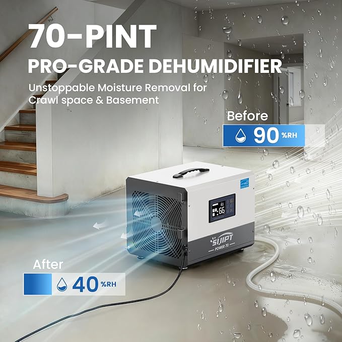 Crawl Space Dehumidifier with Pump, 70 Pints Energy Star Commercial - Image 2