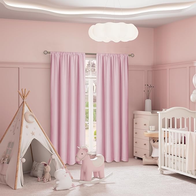 BGment Pink Blackout Curtains for Nursery 2 Panels Set, Kids Curtains Thermal - Image 2