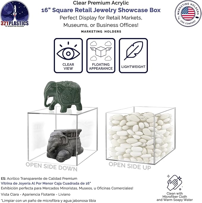2 Pack 16 Inch Clear Acrylic Display Box Versatile Square One Piece No Lid - Image 2