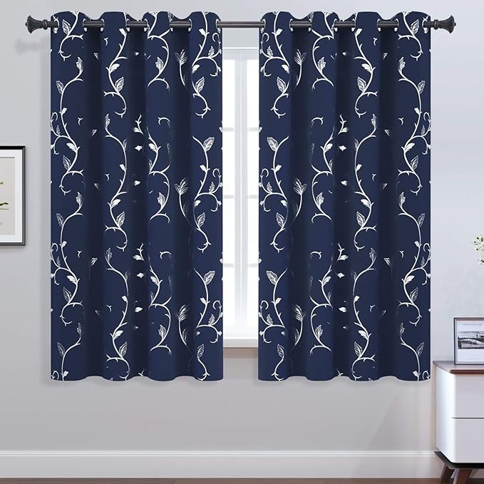 BUHUA Blackout Curtains 63 Inch Length Striped Wave Vine Print Thermal - Image 2