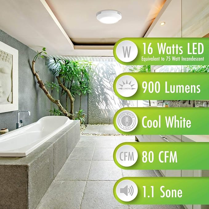 Homewerks 7117-01-WH Bathroom Integrated LED Light Ceiling Mount Exhaust - Image 6