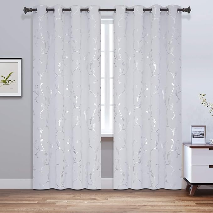 BUHUA Thermal Insulated Flower Vine Curtains Blackout 96 Inch Long Curtains - Image 2