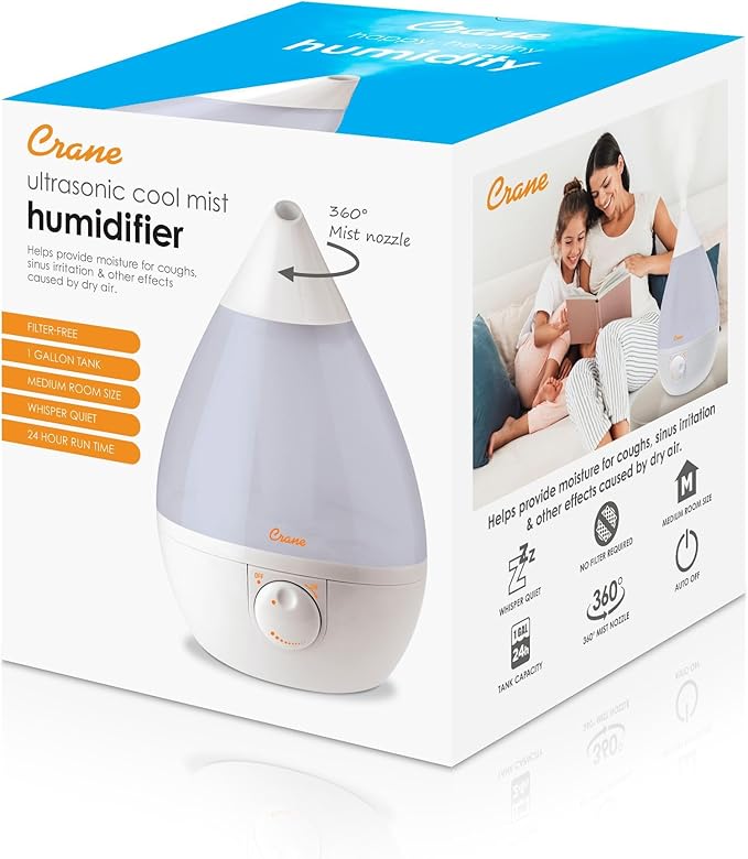Crane White Drop Ultrasonic Cool Mist Teardrop Humidifier, 1 Gallon Tank - Image 8
