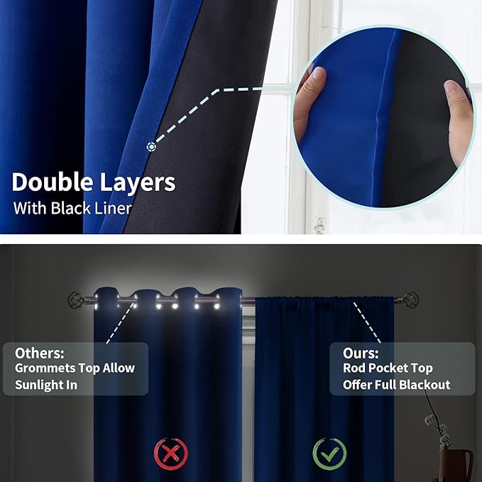 BGment 100% Blackout Curtains for Bedroom 72 Inch Length, Rod Pocket - Image 7