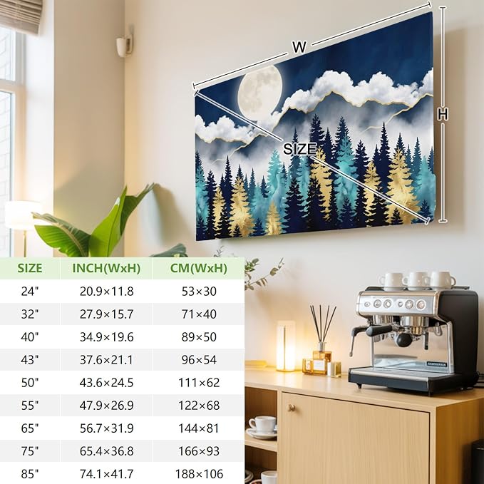 Moonlit Night Forest Mountains Indoor TV Cover, Elastic TV Screen Protector - Image 3