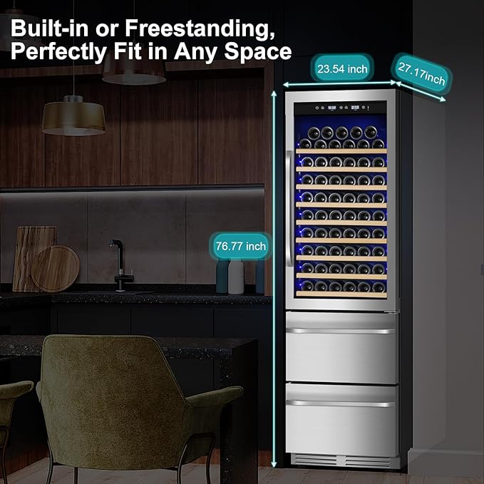 24 Inch Wine and Beverage Refrigerator, 2 IN 1 Dual Zone Drawer Beverage Fridge - Image 8