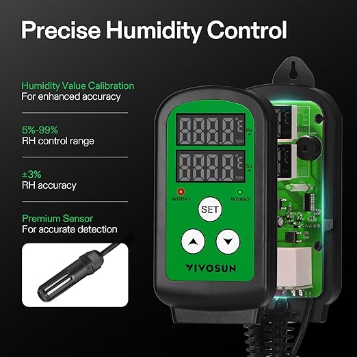 VIVOSUN Humidity Controller, 1200W Dual-Stage Outlet, Pre-Wired Digital - Image 5