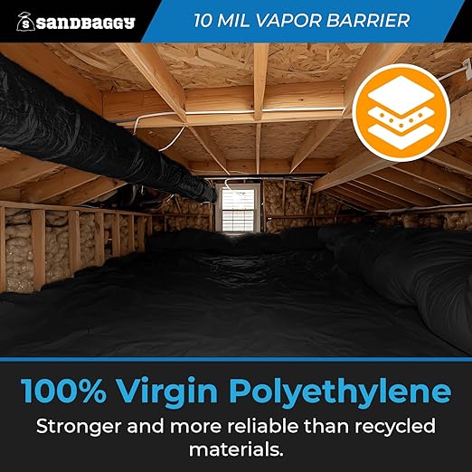Sandbaggy 20 ft x 100 ft Vapor Barrier 10 Mil | Polyethylene | Black Plastic - Image 7