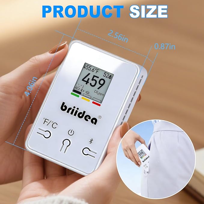 Wireless Indoor Air Quality Monitor, Briidea Bluetooth Portable CO2 Detector - Image 6