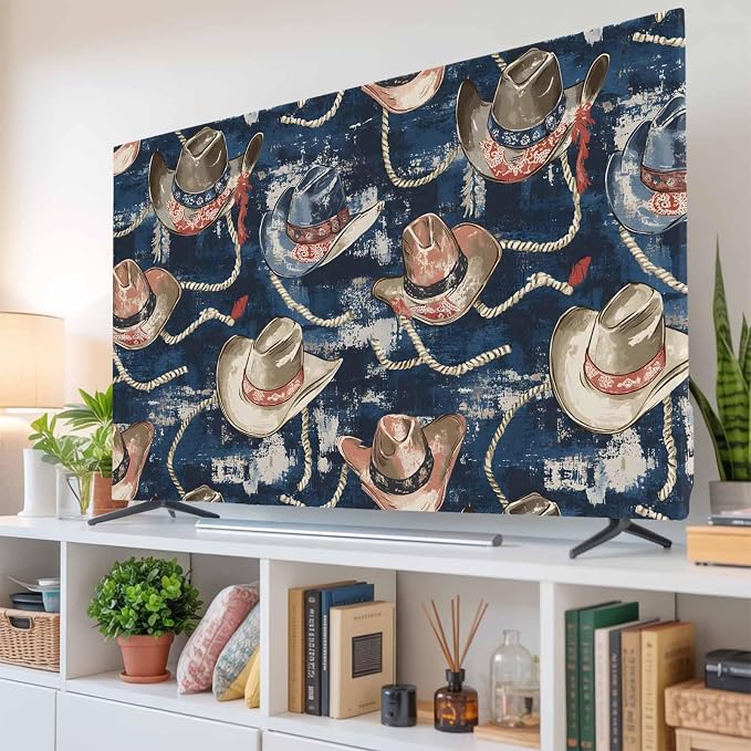 Western Cowboy Hat Indoor TV Cover, Elastic TV Screen Protector Watercolor - Image 6