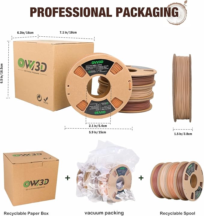 OVV3D Wood 3D Printer Filament Bundle, Wood PLA Filament 1.75mm Bundle - Image 6