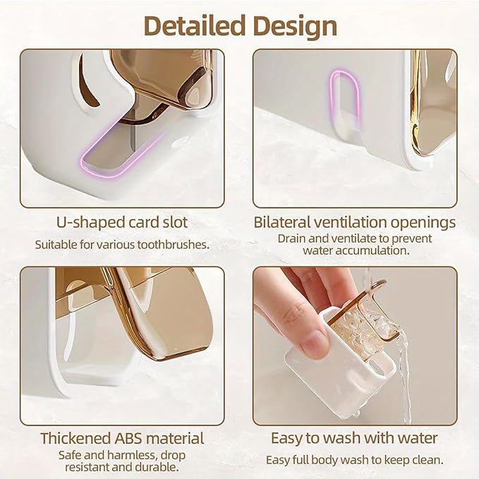 2 Pcs Toothbrush Holders for Bathroom, Toothbrush Holder Wall Mounted - Image 6