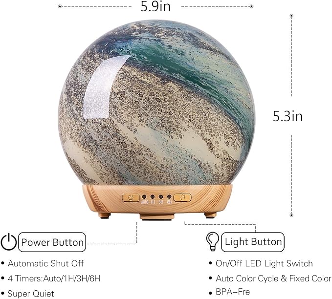 Moon Essential Oil Diffuser, Glass Cool Mist Humidifier - Image 6