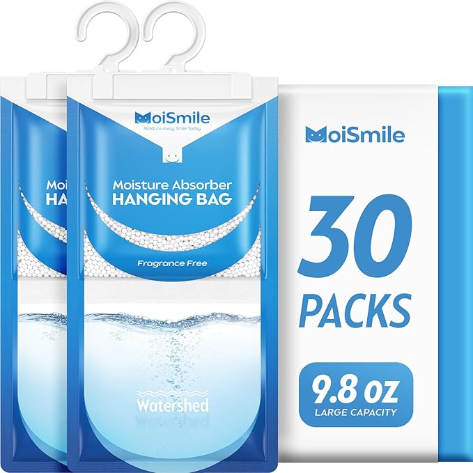 Moisture Absorbers 30 Pack Fragrance Free, Hanging Closet Dehumidifier Bags by MoistureAbsorbers