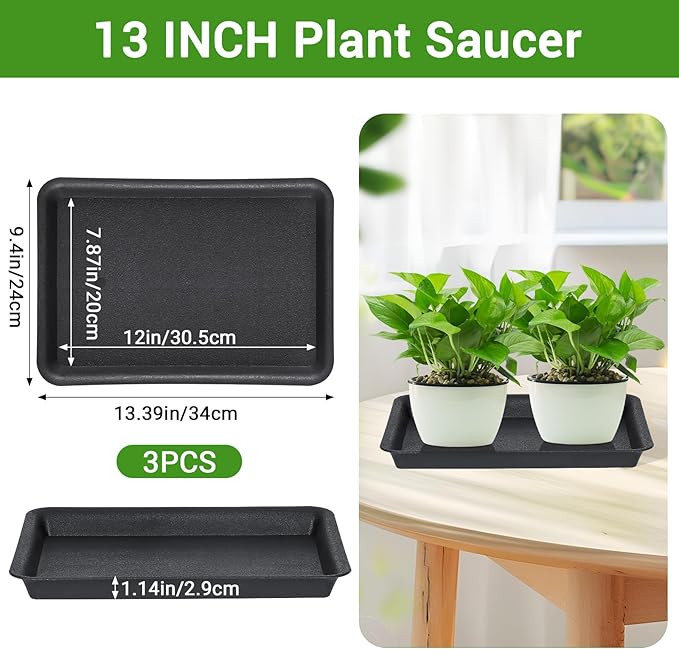 GREANER Plant Saucer Tray Rectangular, Heavy Sturdy Plastic Plant Drainage Trays - Image 2