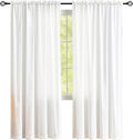 Sheer Curtains 45 inch Length 2 Panels White Semi-Sheer Rod Pocket Drapes by MYSTIC-HOME
