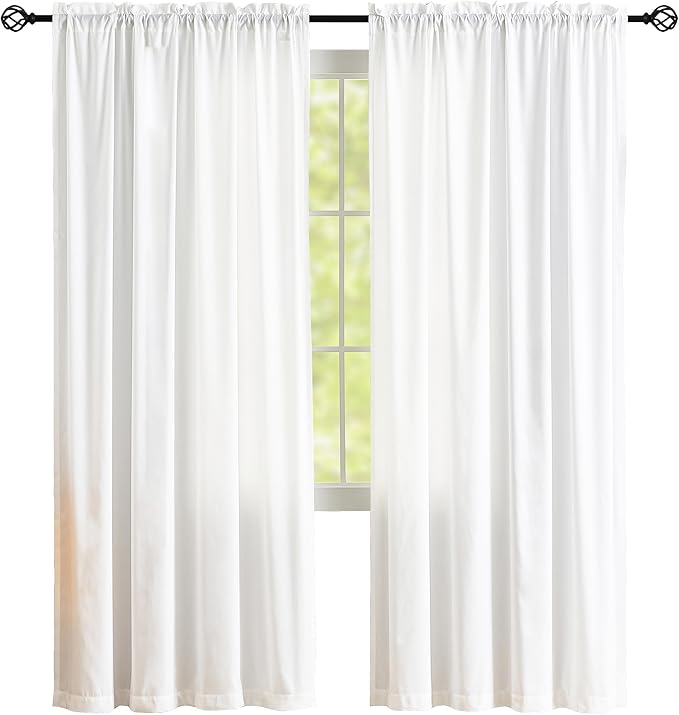 Sheer Curtains 45 inch Length 2 Panels White Semi-Sheer Rod Pocket Drapes by MYSTIC-HOME