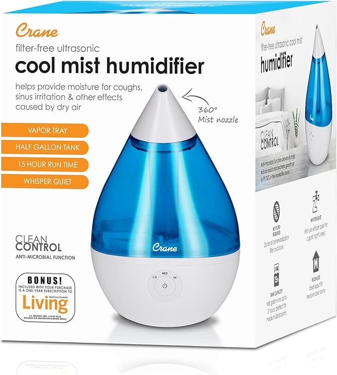 Crane Droplet Ultrasonic Teardrop Cool Mist Air Humidifier, 0.5 Gallon - Image 9