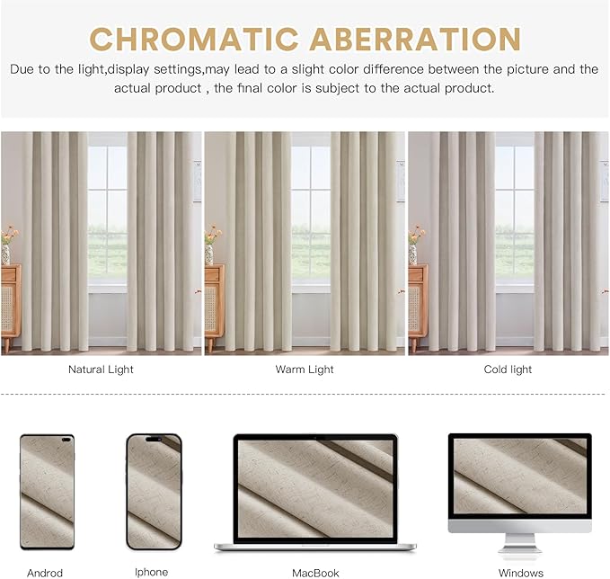 PrinceDeco 100% Blackout Linen Curtains 96 Inch Long Nature Burlap Fabric Black - Image 8