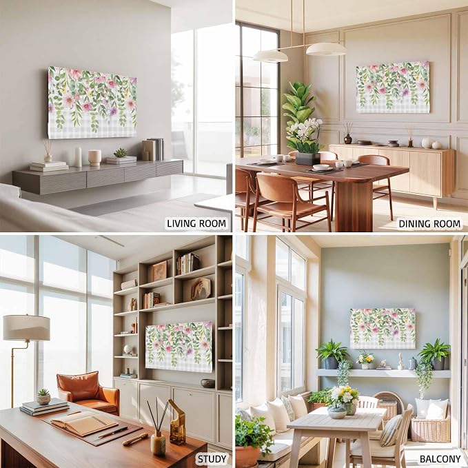 Country Spring Flowers Indoor TV Cover, Elastic TV Screen Protector Gray White - Image 5
