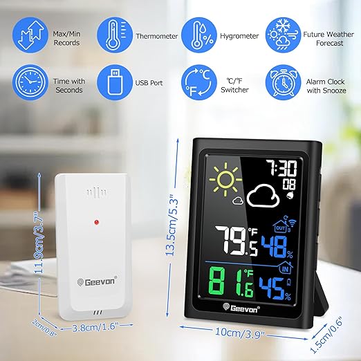 Geevon Indoor Outdoor Thermometer Wireless Weather Station - Image 6