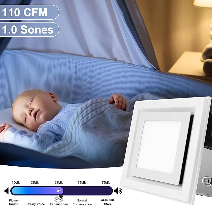 Bathroom Exhaust Fan with Light, 110 CFM Bath Ventilation Fans with 1200lm LED - Image 3