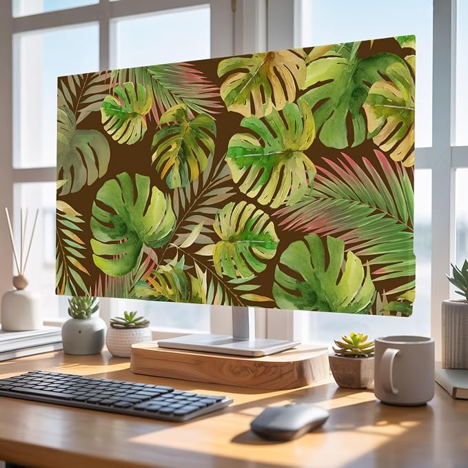 Abstract Olive Monstera Tropical Leaves Indoor TV Cover, Elastic TV Screen - Image 5
