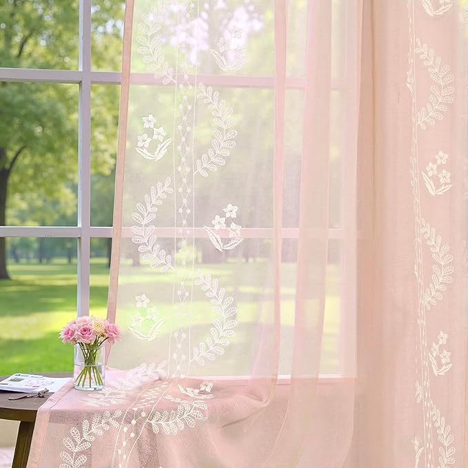 jinchan Belrose Winslow Pink Sheer Curtains 84 Inch by JINCHAN