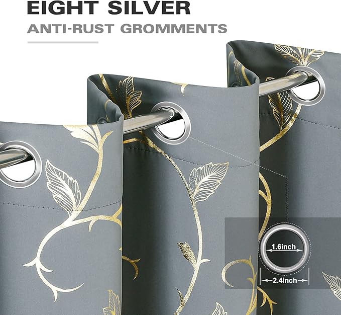 BUHUA Gray Room Darkening Curtains, Insulated Thermal Blackout Curtains - Image 4