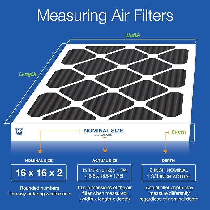 Nordic Pure 16x16x2 Pleated MERV 8 Pure Carbon Air Filters 3 Pack | Actual - Image 2
