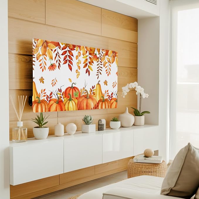 Thanksgiving Pumpkin Autumn Leaf Indoor TV Cover, Elastic TV Screen Protector - Image 3