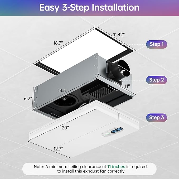 Bathroom Exhaust Fan with Heater, 230 CFM Quiet Ceiling Fan with 3 Dynamic RGB - Image 9