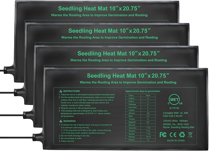 Seedling Heat Mat 4 Pack, MET Certified Heating Mat by HYDGOOHO