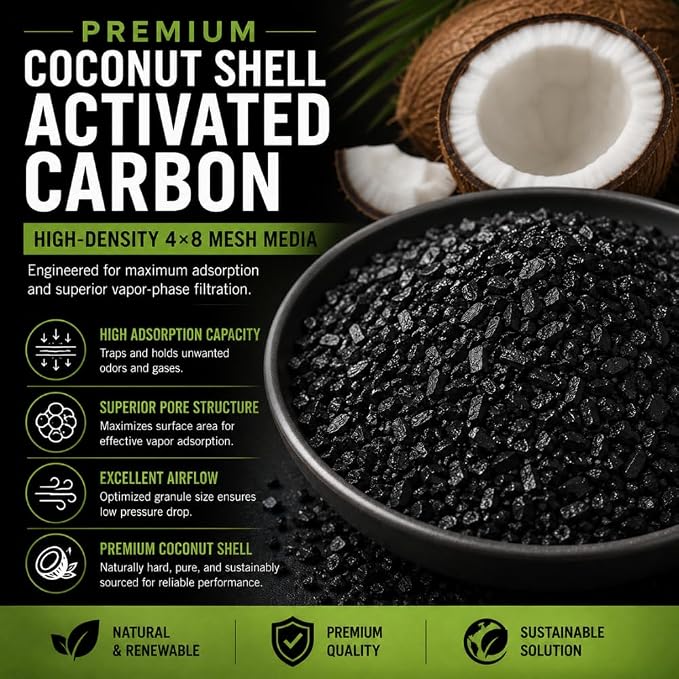 4x8 Coconut Shell Activated Carbon | Air & Odor Filter GAC Media, 5 Pounds - Image 2