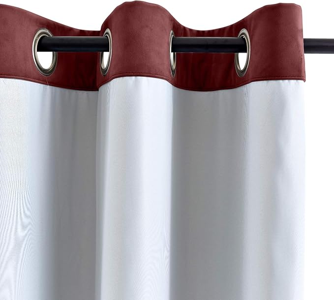 ChadMade Blackout Lined Premium Velvet Curtain Burgundy 84Wx72L Inch, Eyelet - Image 3