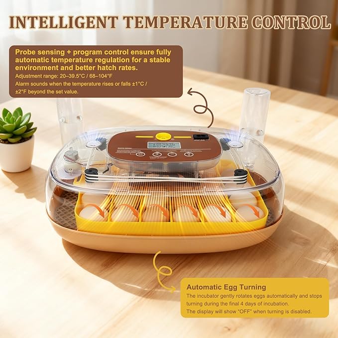 Smart 24-Egg Incubator for Hobbyists, Full-Stage Adaptive Humidity & Temp - Image 3
