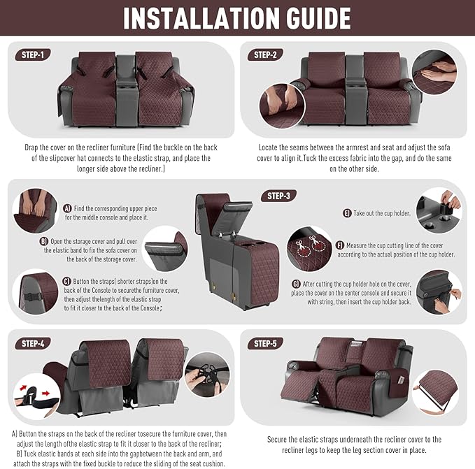 TAOCOCO 100% Waterproof Loveseat Recliner Couch Sofa Covers - Image 7