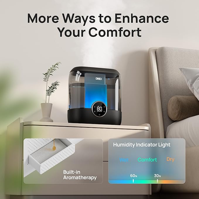 DREO 6L Top Fill Humidifiers for Bedroom, 60H Runtime, 28 dB Quiet Supersized - Image 7