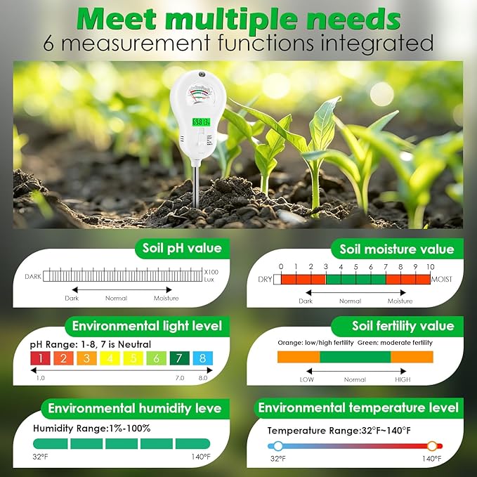 6-in-1 Soil Test Kit with 3 Replaceable Probes, Soil Tester - Image 5