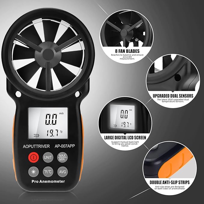 Bluetooth Anemometer, CFM Air Flow Velocity Tester, Digital Wind Speed Gauge - Image 3