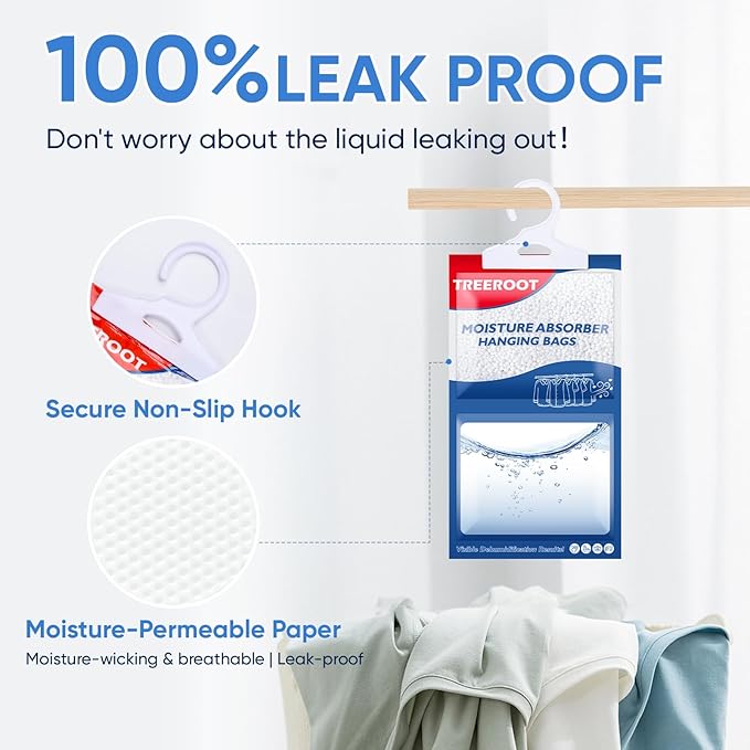 32 Pack Moisture Absorbers for Closet, 6.4OZ Hanging Closet Dehumidifier Bags - Image 6